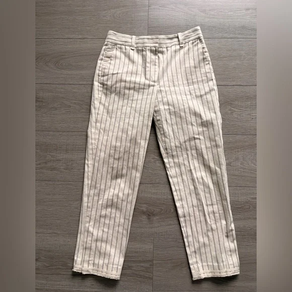 Rag & Bone Ivory Pinstripe Cropped Pants Size 4 – Frayed Hem - Picture 2 of 6